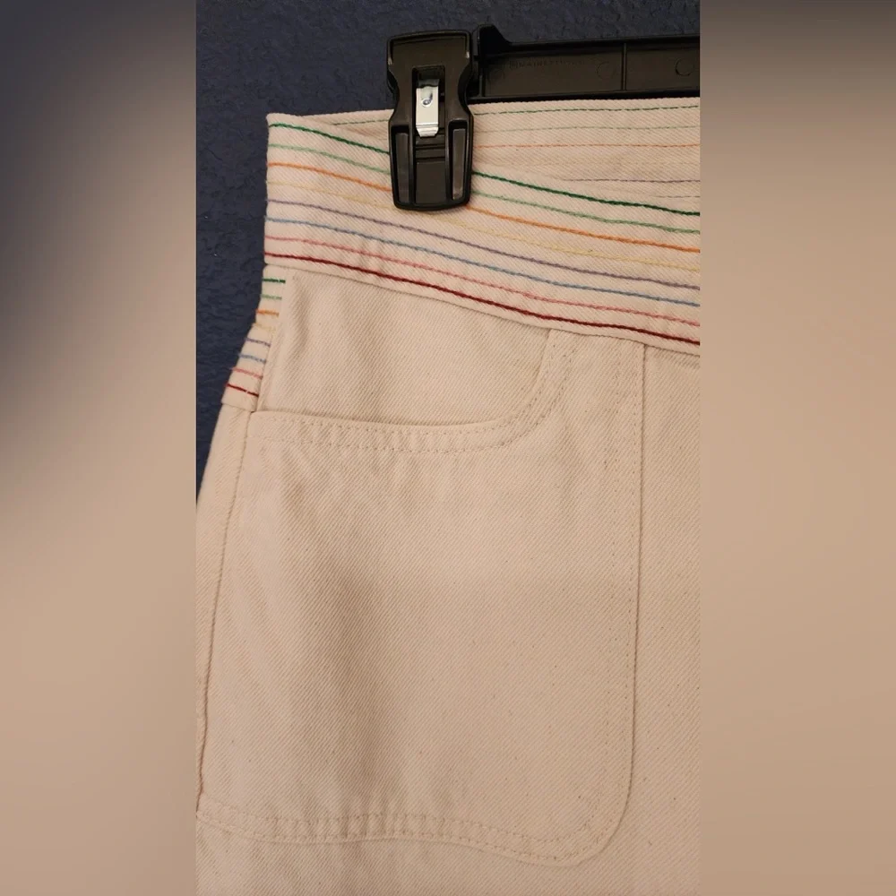 REDONE Blanca Miró Stove Pipe Embroidered High Rise Straight Jeans Cream Size 27